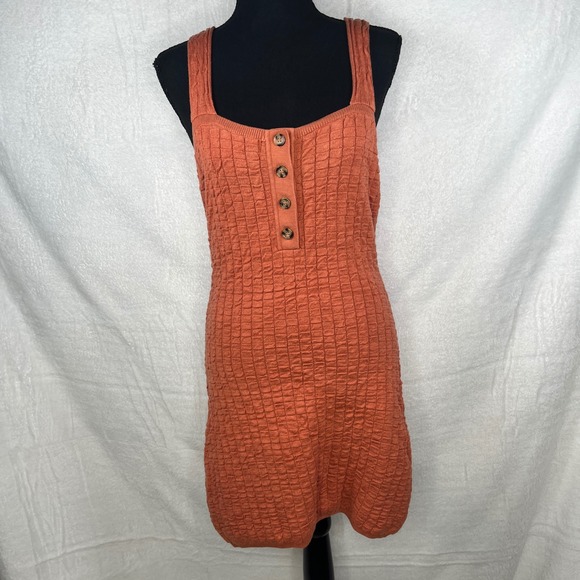FP Beach Free People Mini Dress Sleeveless Button Front Orange Medium - Picture 2 of 8